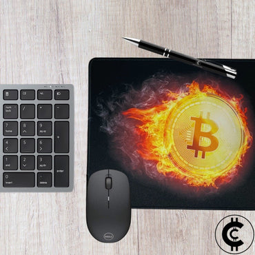 Flaming Bitcoin Themed Mouse Pad - CryptoCulture