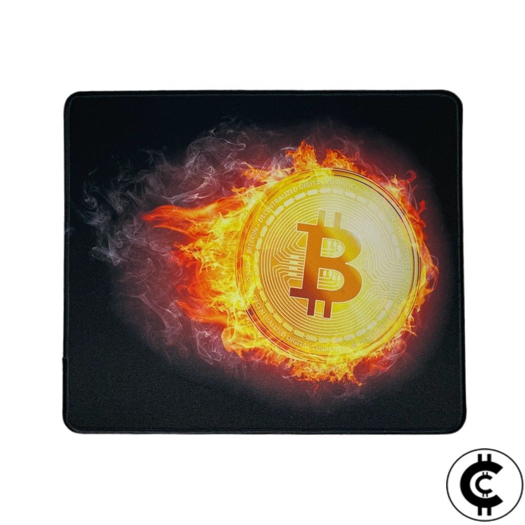 Flaming Bitcoin Themed Mouse Pad - CryptoCulture