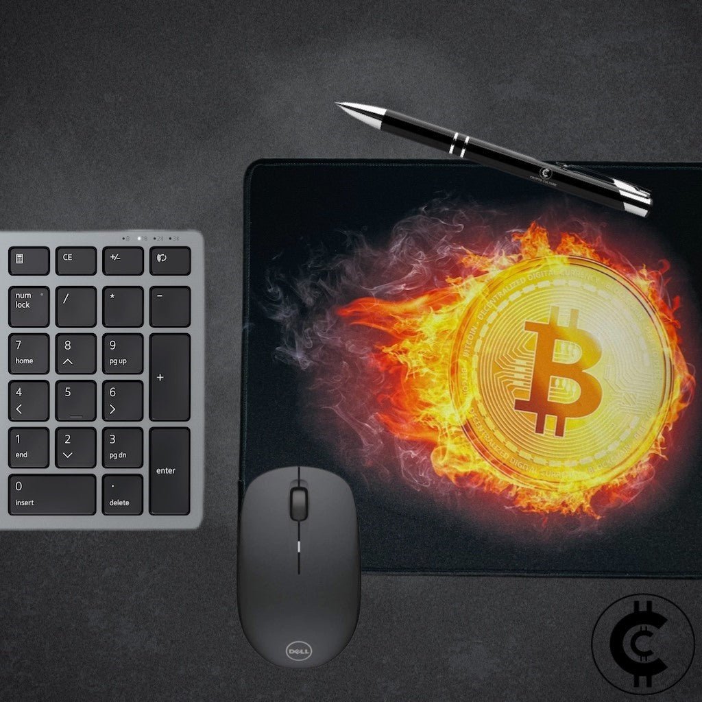 Flaming Bitcoin Themed Mouse Pad - CryptoCulture